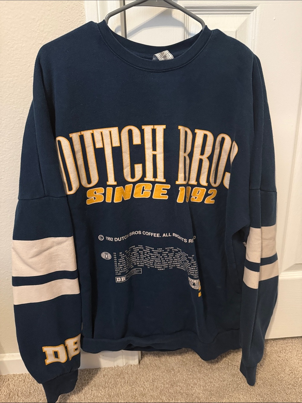 Dutch Bros Navy Blue and Cream Logo Sweatshirt